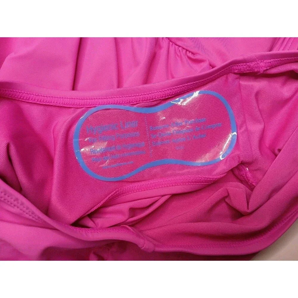DKNY Swimsuit Sz L Halter Tie Top Ruched Sides Hot Pink Padded UV Protection NWT - Picture 6 of 12